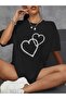 Stone-patterned heart print oversized t-shirt