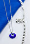 Handmade Glass Blue Evil Eye Beaded 316L Stainless Steel Necklace, Chain 60 Cm, Silver Color - 2