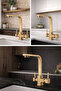 Mat Gold Polished Kitchen Sink Faucet 3-Way Square Kitchen Tap Brass Guaranteed Gold Finish - 5