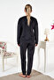 Women's Velvet Printed Pajama Set 25382 Black - 4