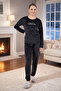 Women's Velvet Printed Pajama Set 25382 Black