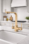 Mat Gold Polished Kitchen Sink Faucet 3-Way Square Kitchen Tap Brass Guaranteed Gold Finish - 6