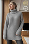 Women's Gray Thick Thread Thick Knit Full Fisherman Turtleneck Y Slit Tunic Knitwear Sweater - 2