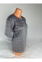 Women's Gray U-Neck Short Sleeve Patterned Slit Woven Viscose Mother Combed Cotton T-Shirt - 4