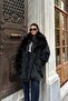 Women's Black Fur Double-Breasted Collar Buttoned Oversized Coat Esr001 - 2