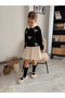 Ribbon Embroidered Transitional Blouse and Pleated Skirt Girl's Set-Black - 4