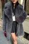 Women's Anthracite Fur Double-Breasted Collar Buttoned Oversized Coat Esr001 - 5