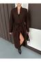 Burgundy Belted Lined Premium Relaxed Fit Women's Cashmere Coat - 3