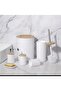 6 Pcs Bathroom Accessories Set, Toilet Brush, Soap Dispenser, Toothbrush Holder, Cup, (White R) - 2
