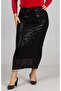 Black Sequin Long Pencil Skirt Lined Stylish Model - 5