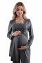 Smoke Long Robe Buttoned Special Design 100% Cotton Maternity Postpartum Robe Pajama Set - 2