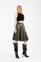 Winmoda Women's Faux Leather Skirt with Velvet Inside - L Stretch Fabric Elastic Waist Knee Length Bell Skirt - 5