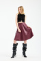 Winmoda Women's Faux Leather Skirt with Velvet Inside - L Stretch Fabric Elastic Waist Knee Length Bell Skirt - 5