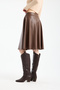 Winmoda Women's Faux Leather Skirt with Velvet Inside - L Stretch Fabric Elastic Waist Knee Length Bell Skirt - 8