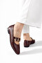 Melora Women's Ballet Flats Office Shoes Burgundy Leather Gold Note Accessory Strapped Ballet Flats STC1203 - 3
