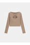 Long Sleeve Milena Women's Beige Top with Bow on the Front W6Rp11Kaql2-A10L - 4