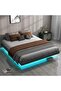 Floating Bed Frame with LED Lights & Charging Station, Grey Linen Metal Platform, Easy Assembly - 2