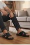 Soft Leather Stitched Soft Sole Men's Slippers - 3