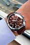 Functions Active Original Brown Genuine Leather Cord Men Wristwatch 3Atm Waterproof Hme2074C3