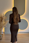 Degaje Yaka Shoulder Pad Piece Slit Stone Midi Dress - 4