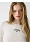 Gj Long Sleeve Crew Neck Embroidered Slim Fit Women's Cream T-Shirt W6Rp22Ka0H1-G053 - 4