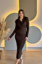 Degaje Yaka Shoulder Pad Piece Slit Stone Midi Dress - 7