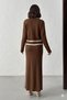 Women's Brown Stylish Pearl Button Detailed Cardigan Skirt Bottom Top Knitwear Set - 3