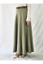 Green Plaid Patterned High Waist Cashemere Fabric Maxi Length Flare Skirt - 4