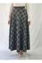 Khaki Black Checked High Waist Woven Fabric Maxi Length Flawless Skirt - 2