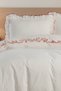 Vintage Ruffled Double Duvet Cover Set - Red Piped , Cotton, Cream Color, Soft, Without Sheets - 4