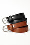 Women's 2-Piece Stacking Belt Set – Black & Dark Tan – 3 cm Width – Durable Faux Leather New Season - 2