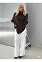 Women's Bitter Brown Asymmetrical Cut High Neck Turtleneck Knit Sweater - 3