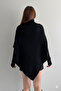 Women's Black Asymmetrical Cut High Neck Turtleneck Knit Sweater - 3
