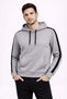 Men's Striped Hooded Sweatshirt Oversize 3 Thread Cotton Hoodie - Gray - 4