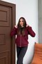Women's Hooded Lace-Up Burgundy Sweatshirt with Zipper 3 Thread Ş Fleece-Lined Relaxed Fit - 2