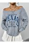 Women's Texas Usa Printed Boat Neck Oversized Sweatshirt