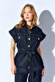 Rins Washed Coffee Double Pocket Belted Rins Washed Denim Vest |   Mkw375309-01