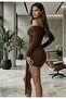 Bitter Coffee Madonna Collar Draped Ruched Detail Tie Front Long Sleeve Slim Fit Mini Dress - 3
