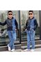 Boy's Cotton Denim Double Suit with Text Detail - K Hooded - 100% Cotton