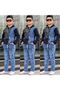 Boy's Cotton Denim Double Suit with Text Detail - K Hooded - 100% Cotton - 2