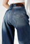 High Waist Extra Wide Leg Dark Blue Wide Leg Jean Pants - 5