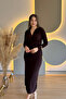 Double-Breasted Elegant Brown Dress with Draped Collars - 3