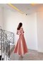 Olen Powder Pink Short Sleeve Maxi Length Flared Skirt Evening Dress - 5