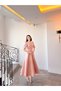 Olen Powder Pink Short Sleeve Maxi Length Flared Skirt Evening Dress - 4