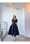 Olen black short-sleeve maxi-length flared skirt evening dress - 5