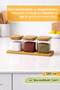 3-Piece Bamboo Stand Spice Jar Set - Borosilicate Square Glass Spice Storage Container with Airtight Lids - 3