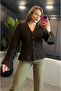 Brown Textured Fabric Flywheel Sleeve Knitwear Cardigan - 6