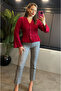 Red Textured Fabric Flywheel Sleeve Knitwear Cardigan - 4