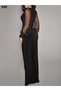 Women's Modern Double-Breasted Neck Sheer Tulle Sleeve Viscose Jumpsuit - 2