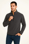 Men's Fleece Sweater – Mock Neck , Half Zip, Zippered Chest Pocket, Black